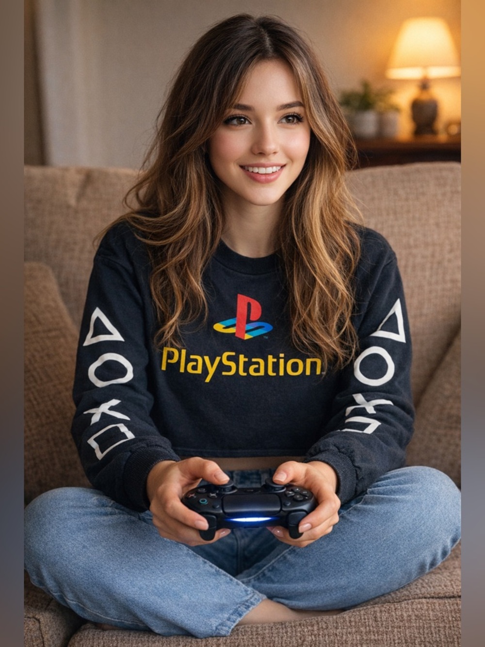 Sony PlayStation Black Sweatshirt with Multicolor Logo and Yellow Text